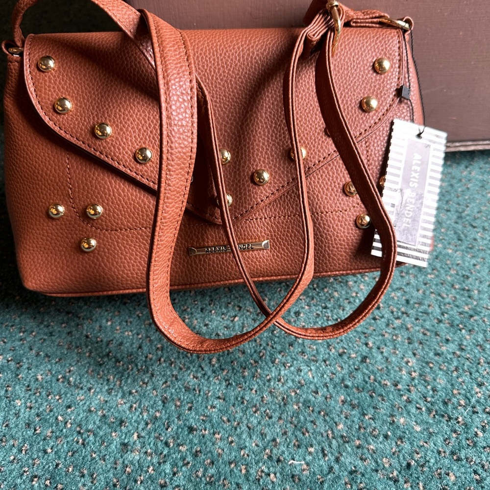 Elegant Brown Studded Shoulder Bag